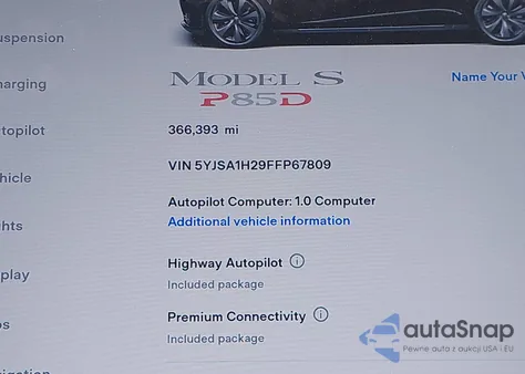 2015 Tesla Model S 70D/85D/P85D из США, поврежденный, VIN 5YJSA1H29FFP67809